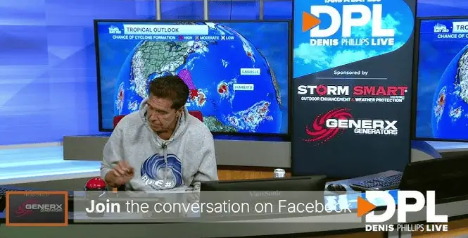 Denis Phillips Live broadcast set, sponsored by GenerX Generators