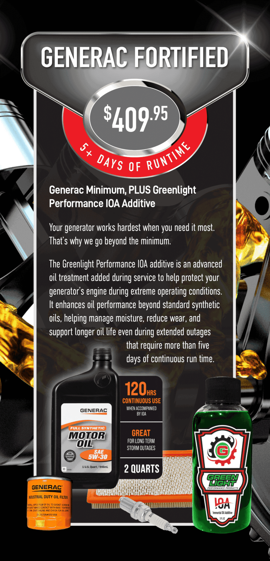 GenerX Minimum Recommended oil change plan for air-cooled generators
