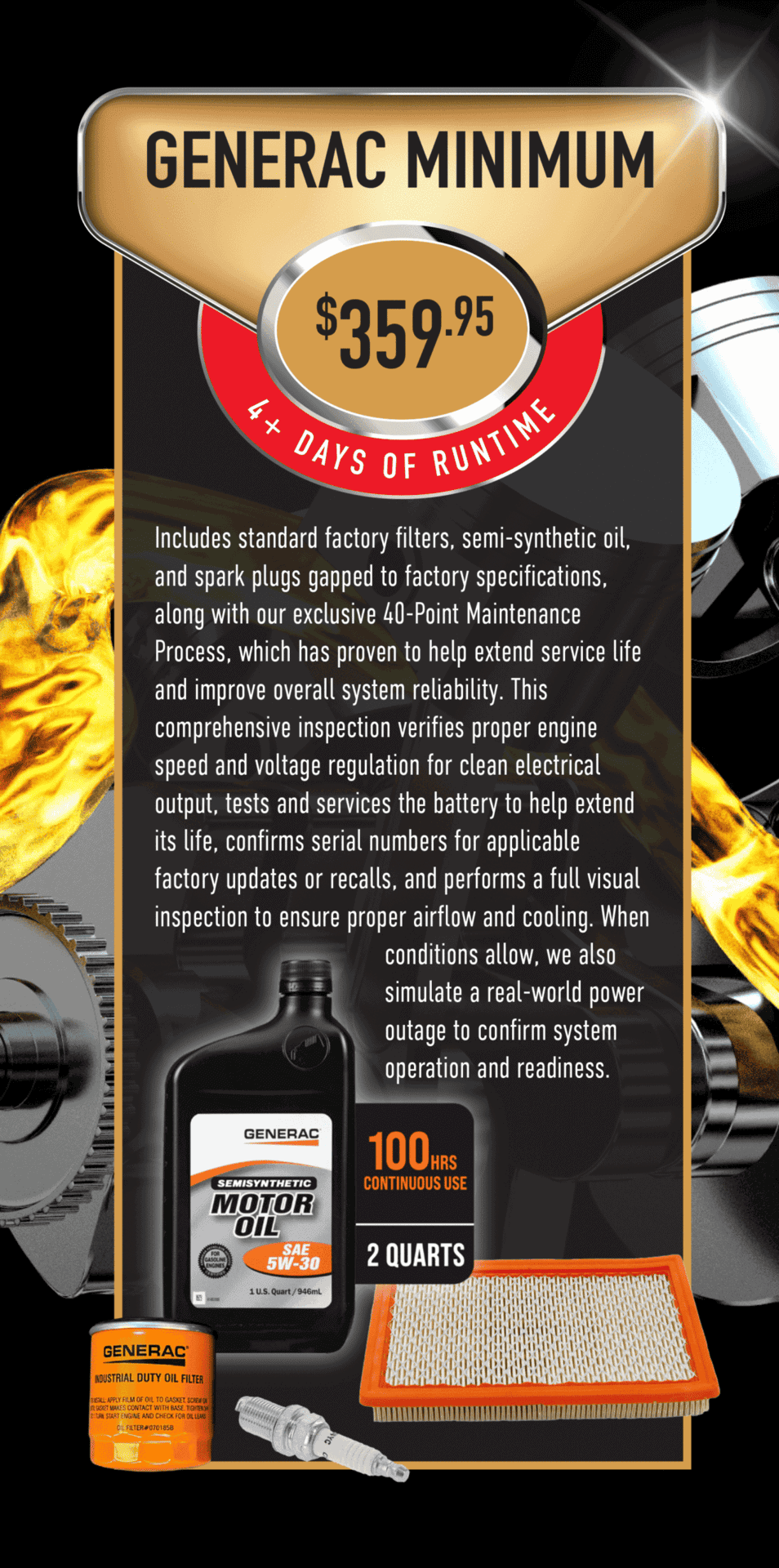 Generac Minimum oil change plan for air-cooled generators