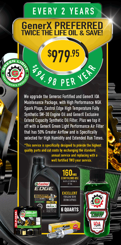 GenerX Preferred Twice the Life oil change plan for liquid-cooled generators